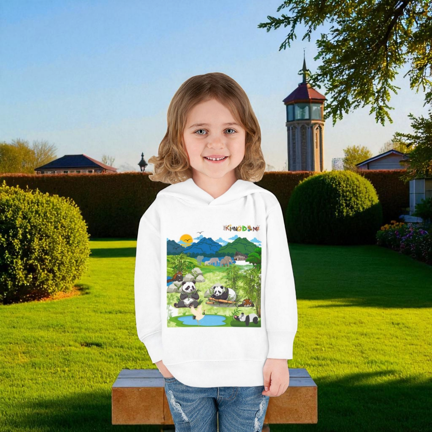 Graphic Panda Elephants Toddler Hoodie, Wildlife Theme, Kids Fleece Pullover