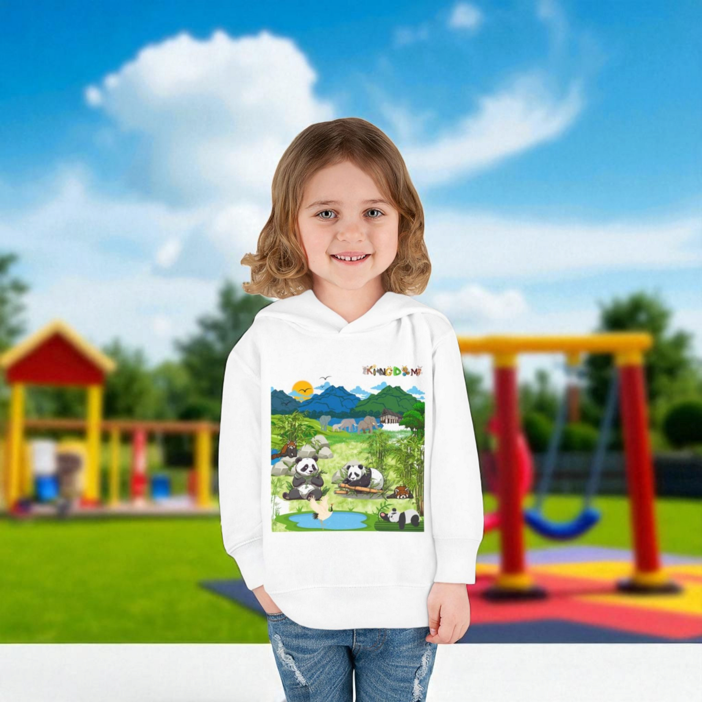 Graphic Panda Elephants Toddler Hoodie, Wildlife Theme, Kids Fleece Pullover