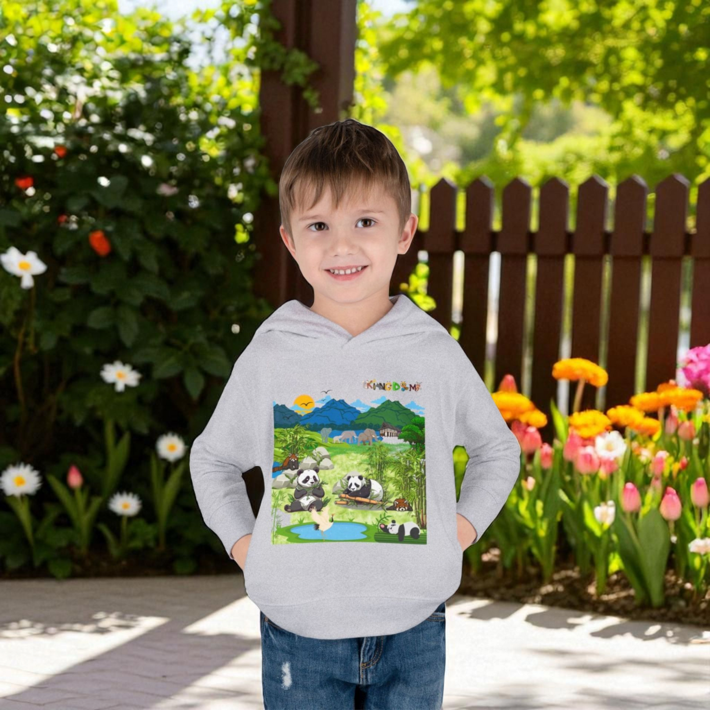 Graphic Panda Elephants Toddler Hoodie, Wildlife Theme, Kids Fleece Pullover