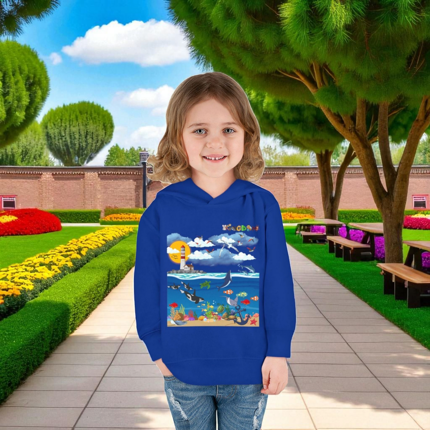 Ocean Friends Toddler Pullover Fleece Hoodie, Aquatic Theme Sweatshirt for Kids