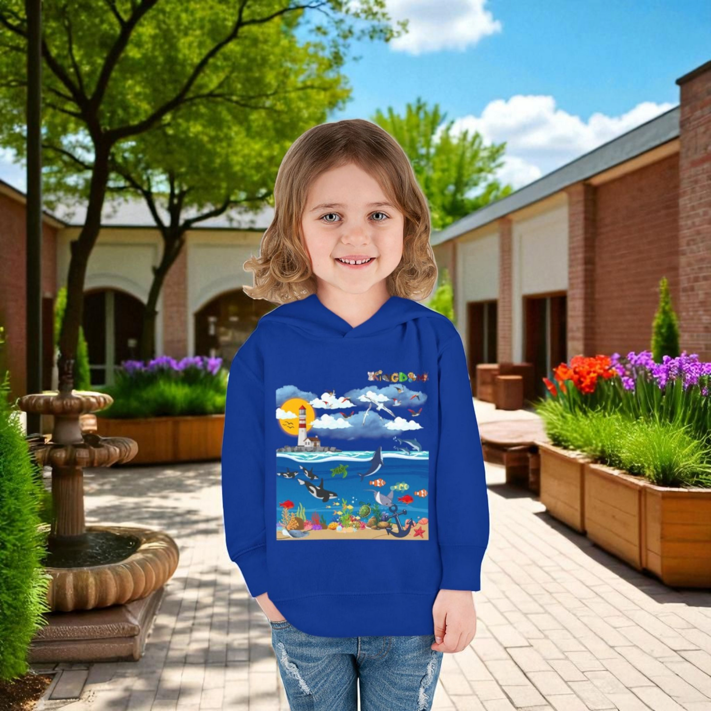 Ocean Friends Toddler Pullover Fleece Hoodie, Aquatic Theme Sweatshirt for Kids
