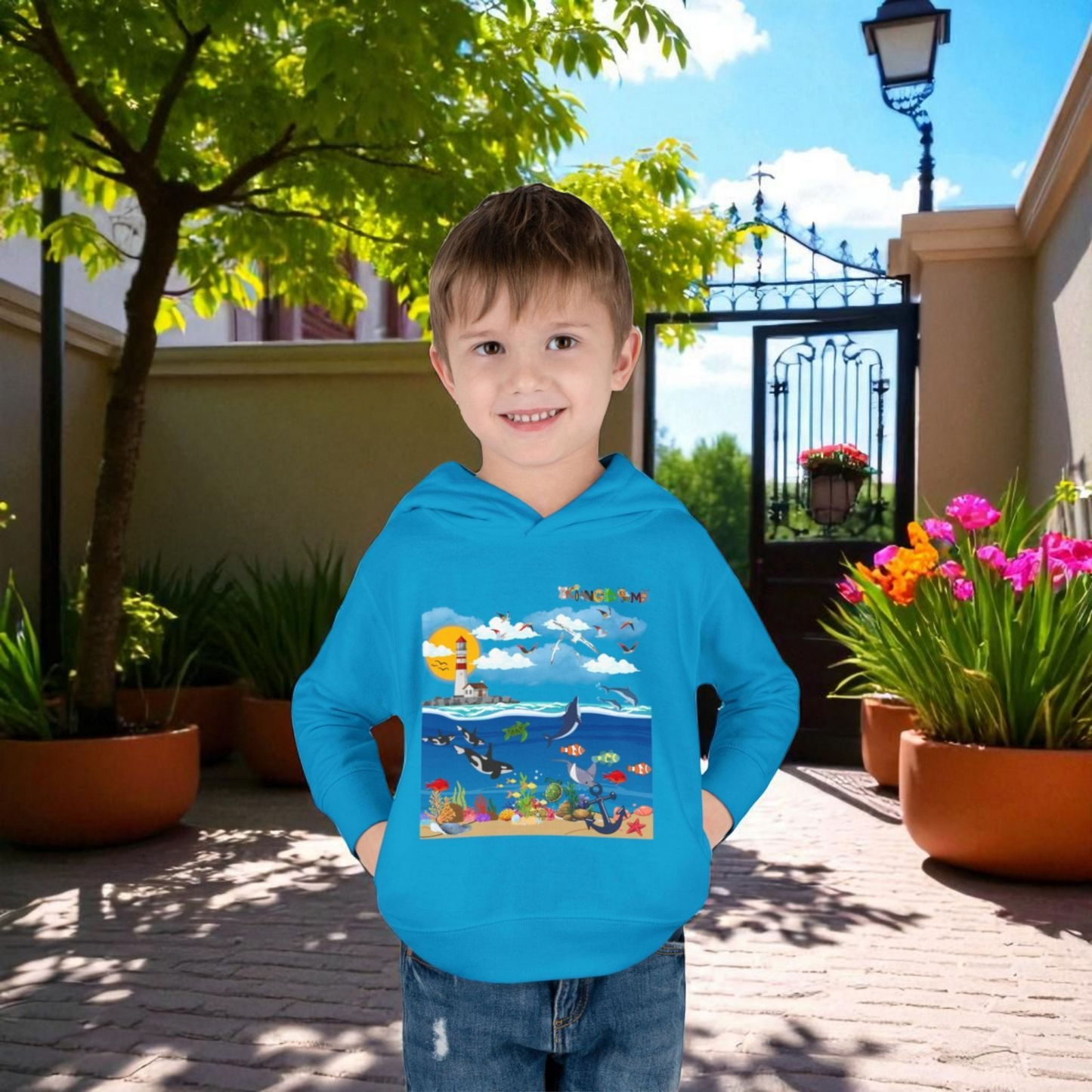 Ocean Friends Toddler Pullover Fleece Hoodie, Aquatic Theme Sweatshirt for Kids
