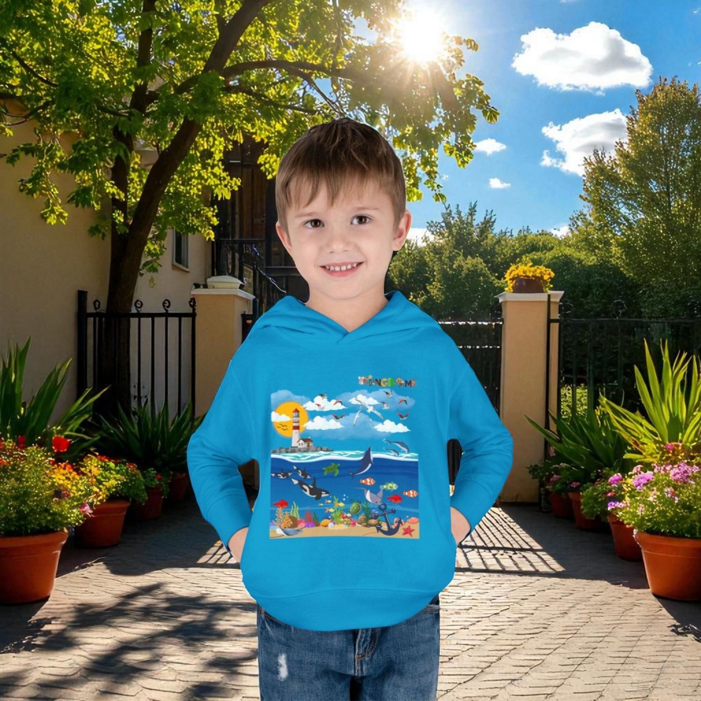 Ocean Friends Toddler Pullover Fleece Hoodie, Aquatic Theme Sweatshirt for Kids