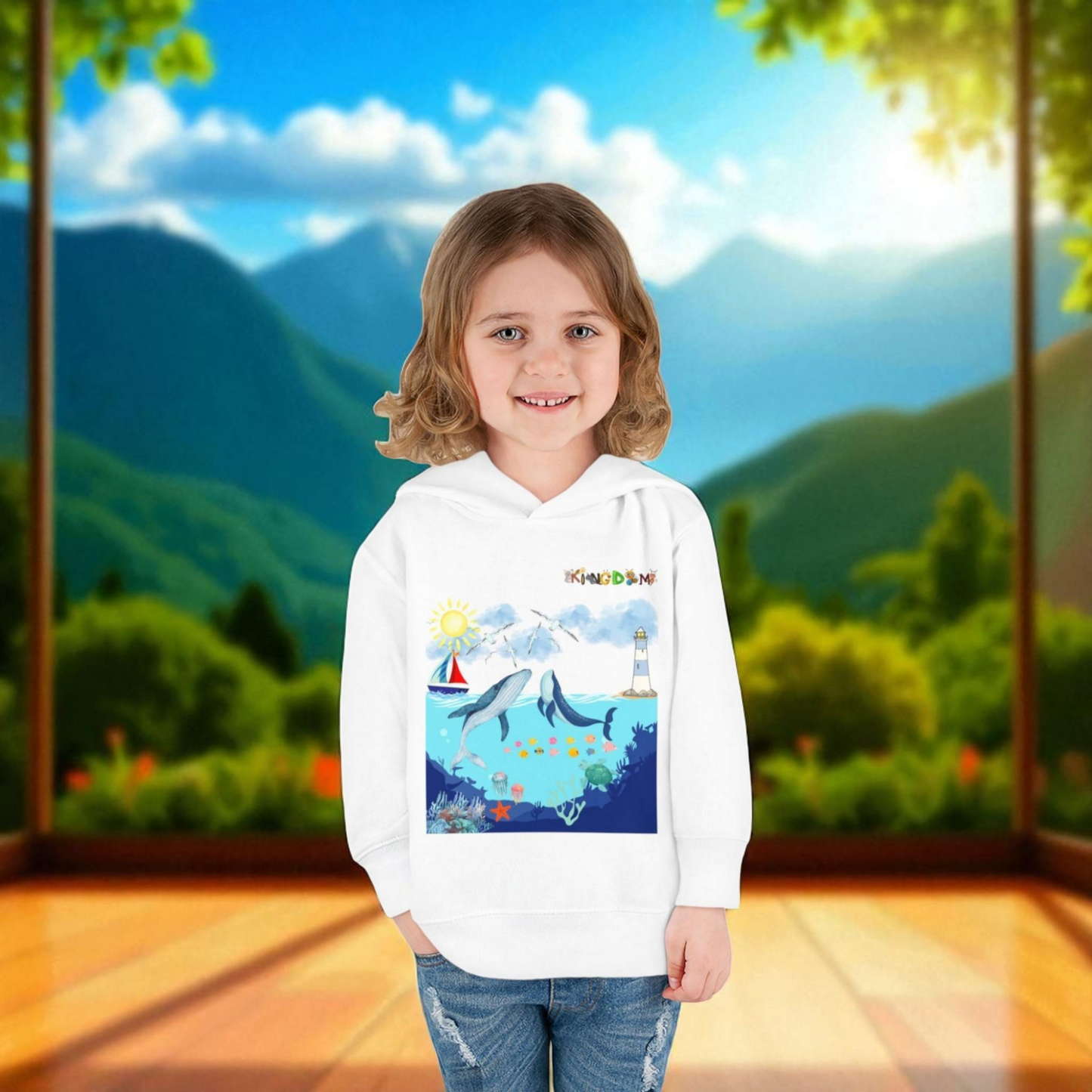 Whale Graphic Toddler Hoodie, Kids Marine Theme Sweatshirt, Ocean Animal Children's Hoodie