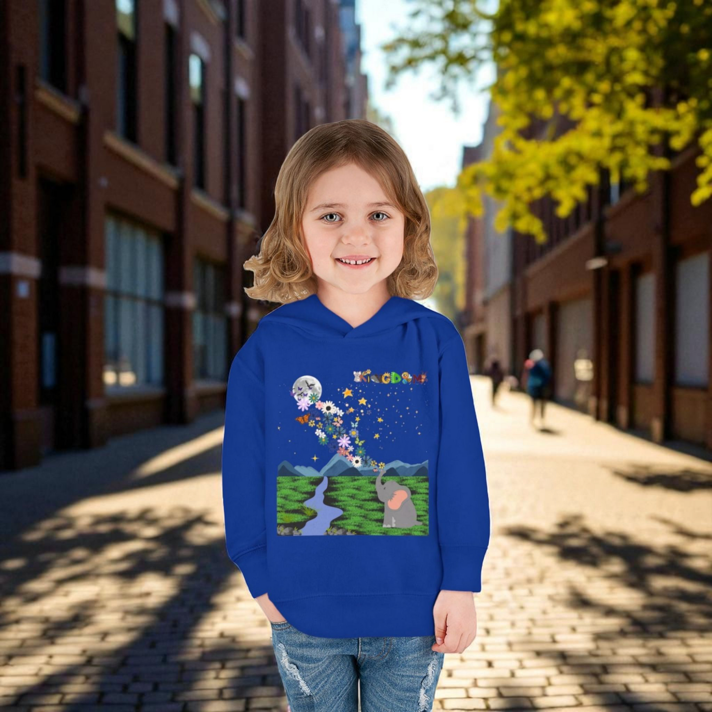 Elephant & Floral Night Sky Toddler Hoodie, Wildlife Theme Pullover Fleece
