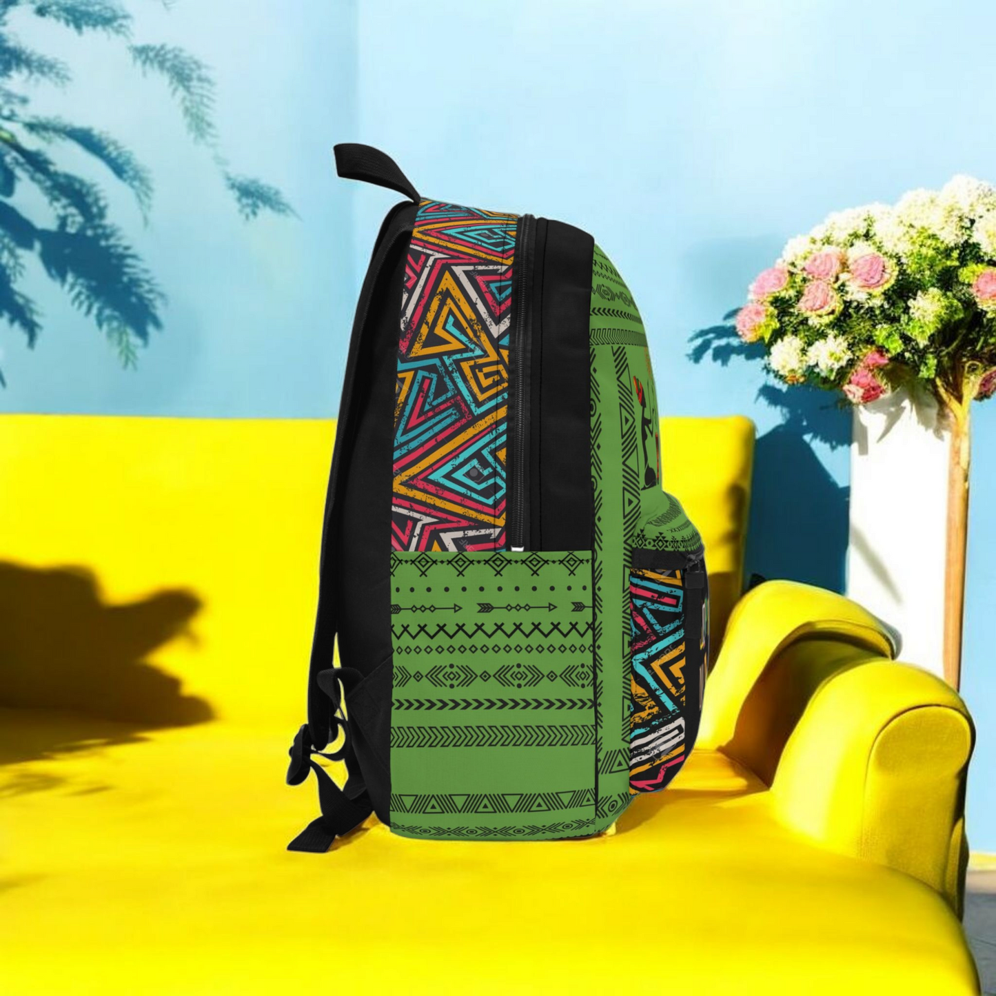 Unique Afro Music Backpack, Music Lover Bag, Cartoon Print Rucksack, Ethnic Design