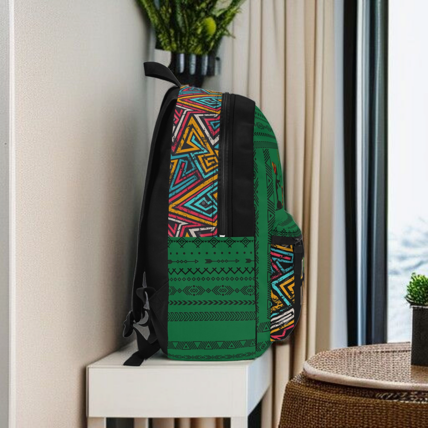 Unique Afro Music Backpack, Music Lover Bag, Cartoon Print Rucksack, Ethnic Design