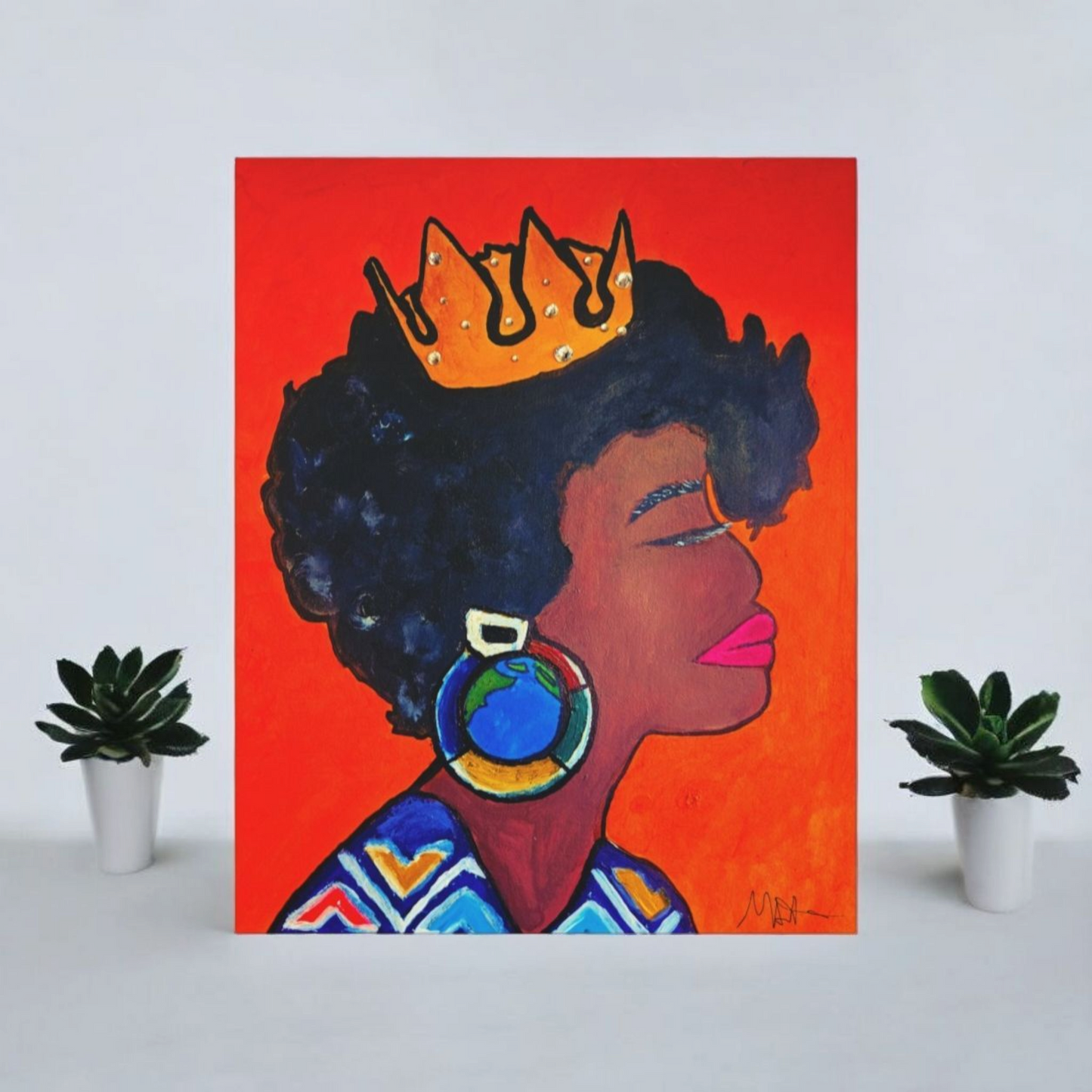Hand-Painted Artisan Black Woman Portrait, Cultural Home Accent, Statement Piece