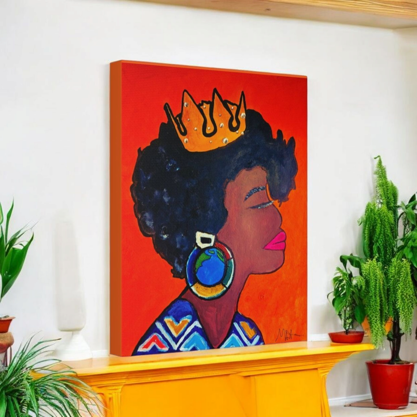 Hand-Painted Artisan Black Woman Portrait, Cultural Home Accent, Statement Piece