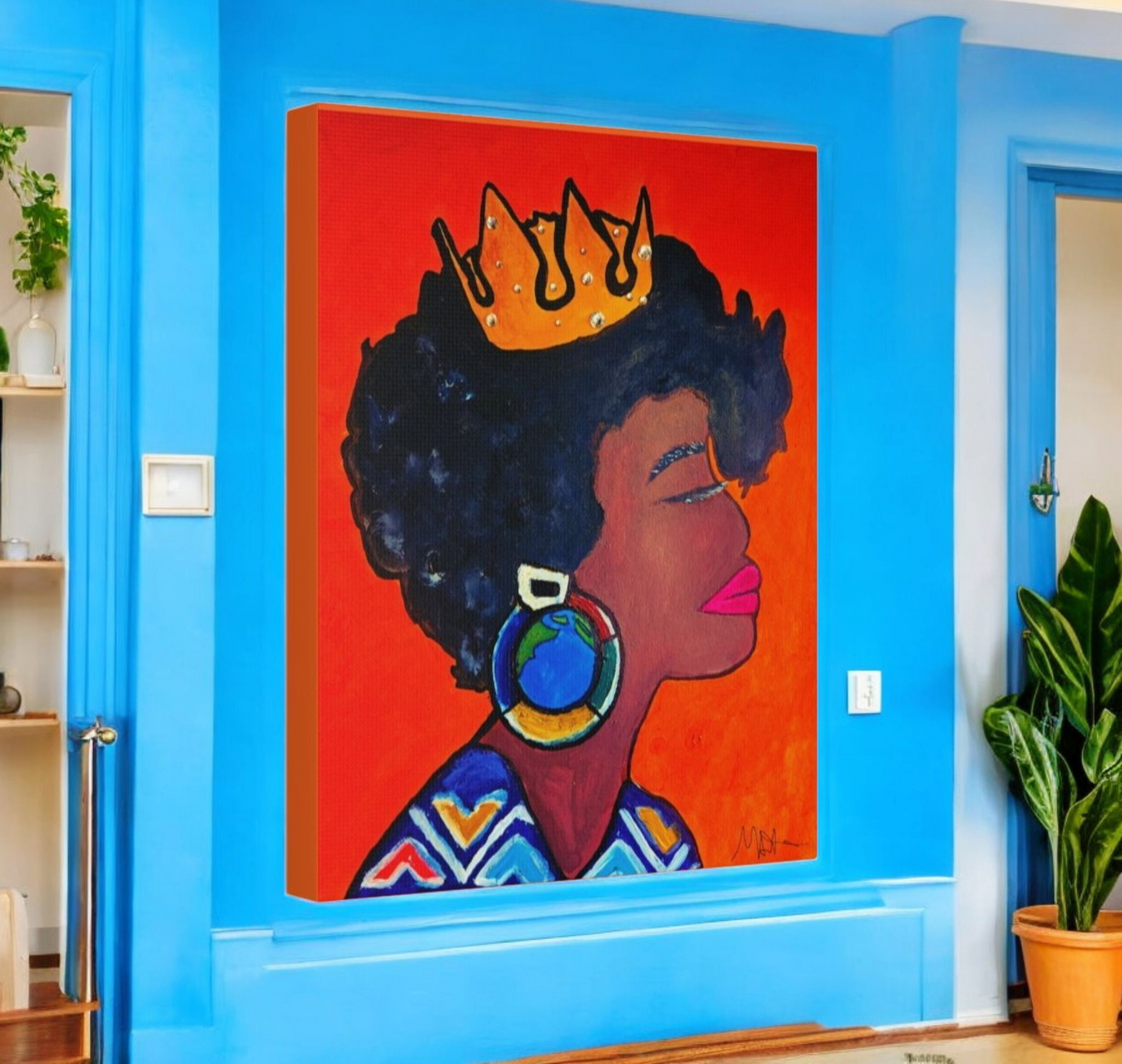Hand-Painted Artisan Black Woman Portrait, Cultural Home Accent, Statement Piece