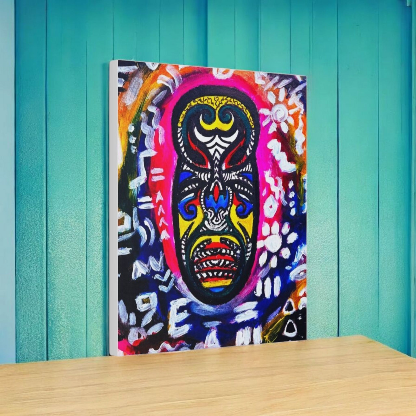 Unique Tribal Mask Painting, Matte Canvas Stretched - Authentic Ethnic Decor