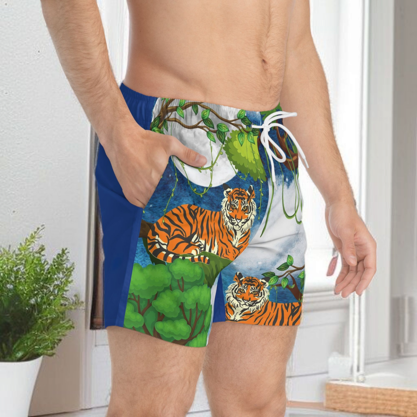 Tropical Tiger Swim Trunks - Fun Jungle Print for Summer Adventures