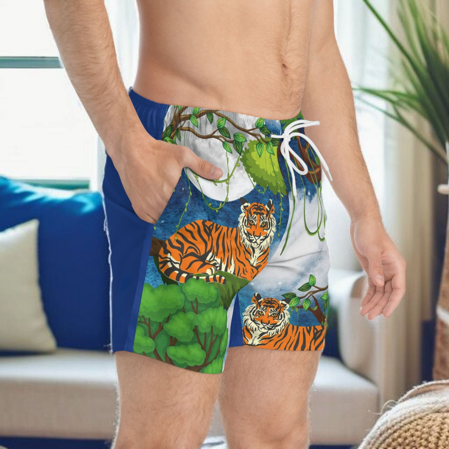 Tropical Tiger Swim Trunks - Fun Jungle Print for Summer Adventures