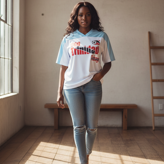 Trinidad Flag Themed Oversized Mesh V-Neck Unisex Soccer Jersey