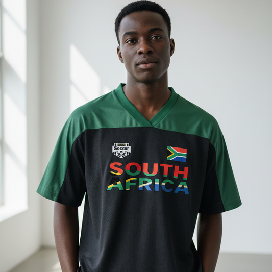 South African Flag Themed Graphic Mesh V-Neck Soccer Jersey
