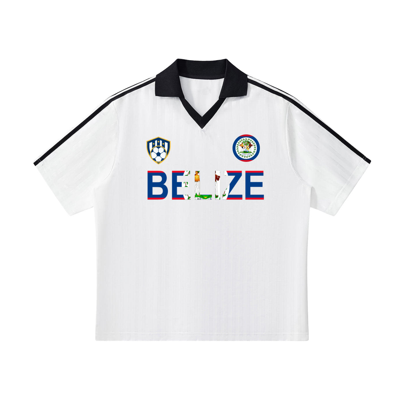Belize Flag Themed Graphic Contrast Collar Striped Soccer Unisex Jersey