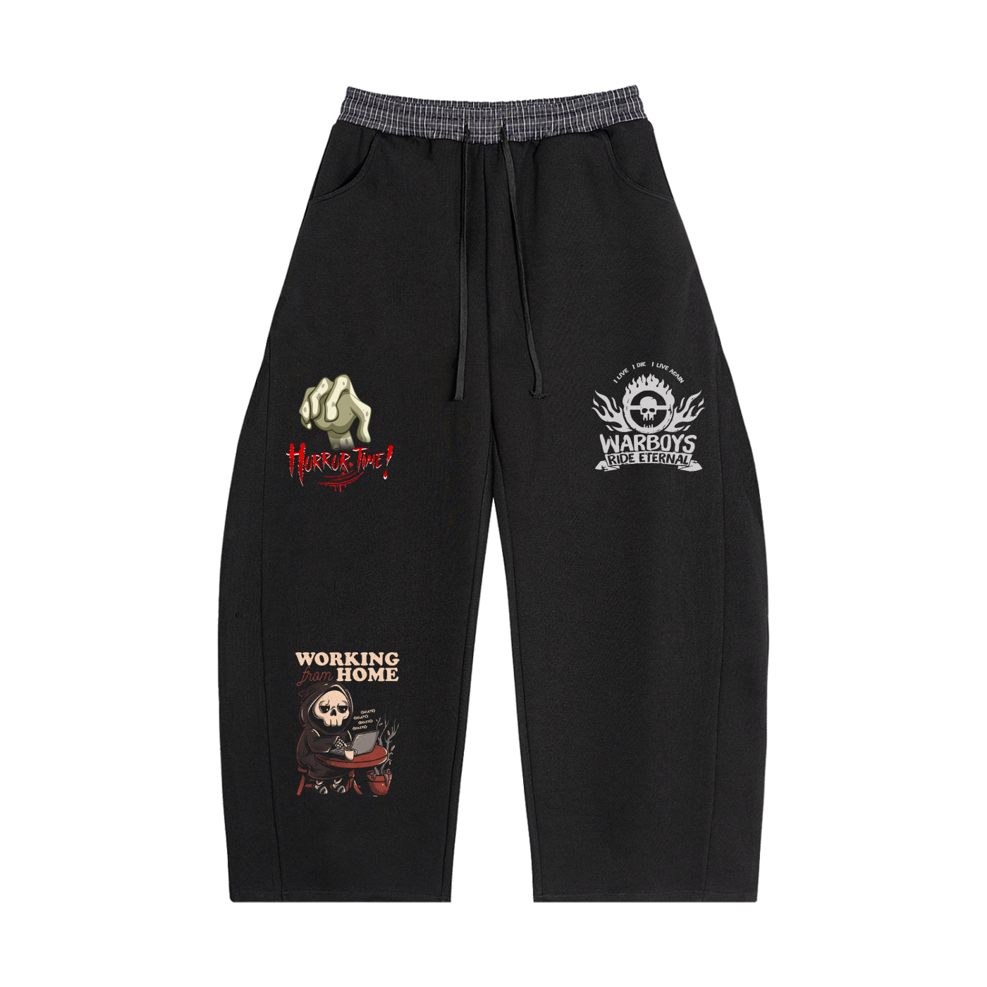 Goth Theme Graphic Unisex Plaid Waistband Barrel Sweatpants
