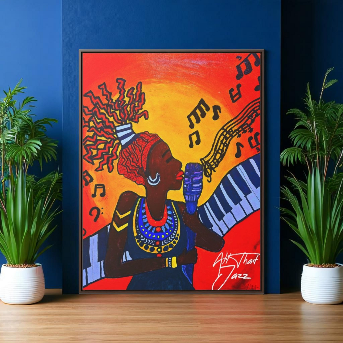 Original Painting, Afro Music Art Gallery Canvas, Jazz Singer Painting Vertical Frame, Black History Decor, Musician Portrait