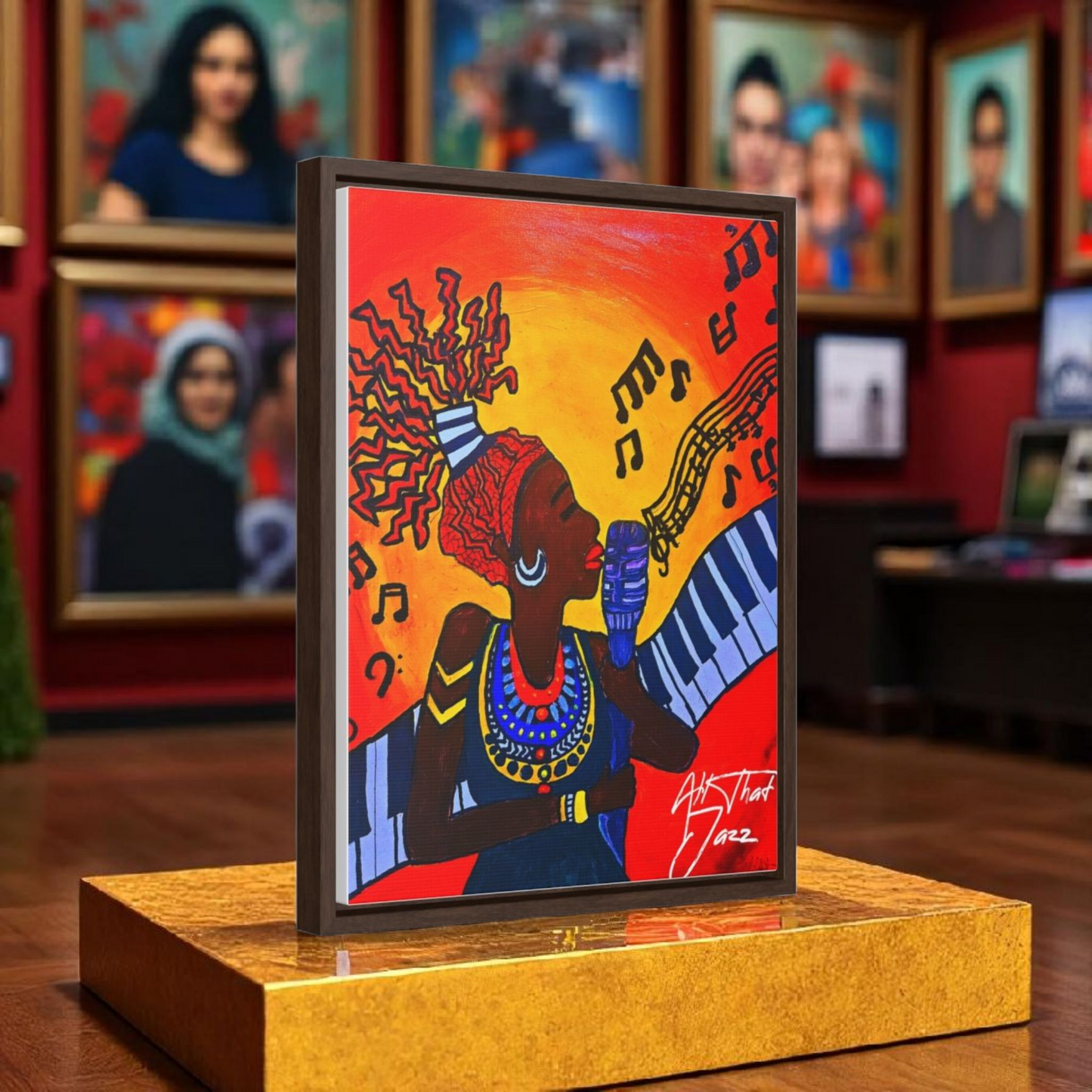 Original Painting, Afro Music Art Gallery Canvas, Jazz Singer Painting Vertical Frame, Black History Decor, Musician Portrait