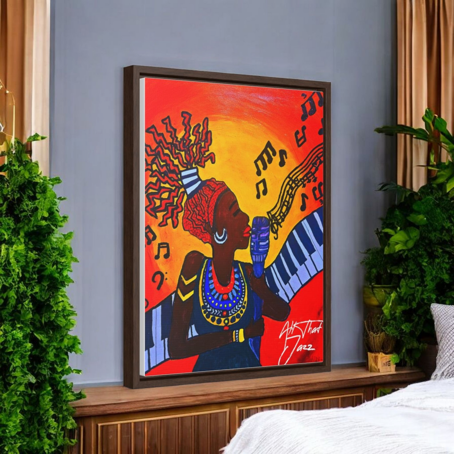 Original Painting, Afro Music Art Gallery Canvas, Jazz Singer Painting Vertical Frame, Black History Decor, Musician Portrait