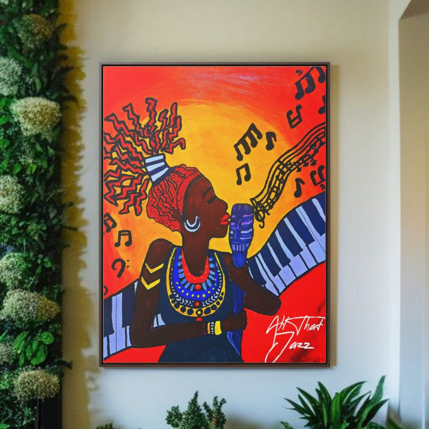 Original Painting, Afro Music Art Gallery Canvas, Jazz Singer Painting Vertical Frame, Black History Decor, Musician Portrait