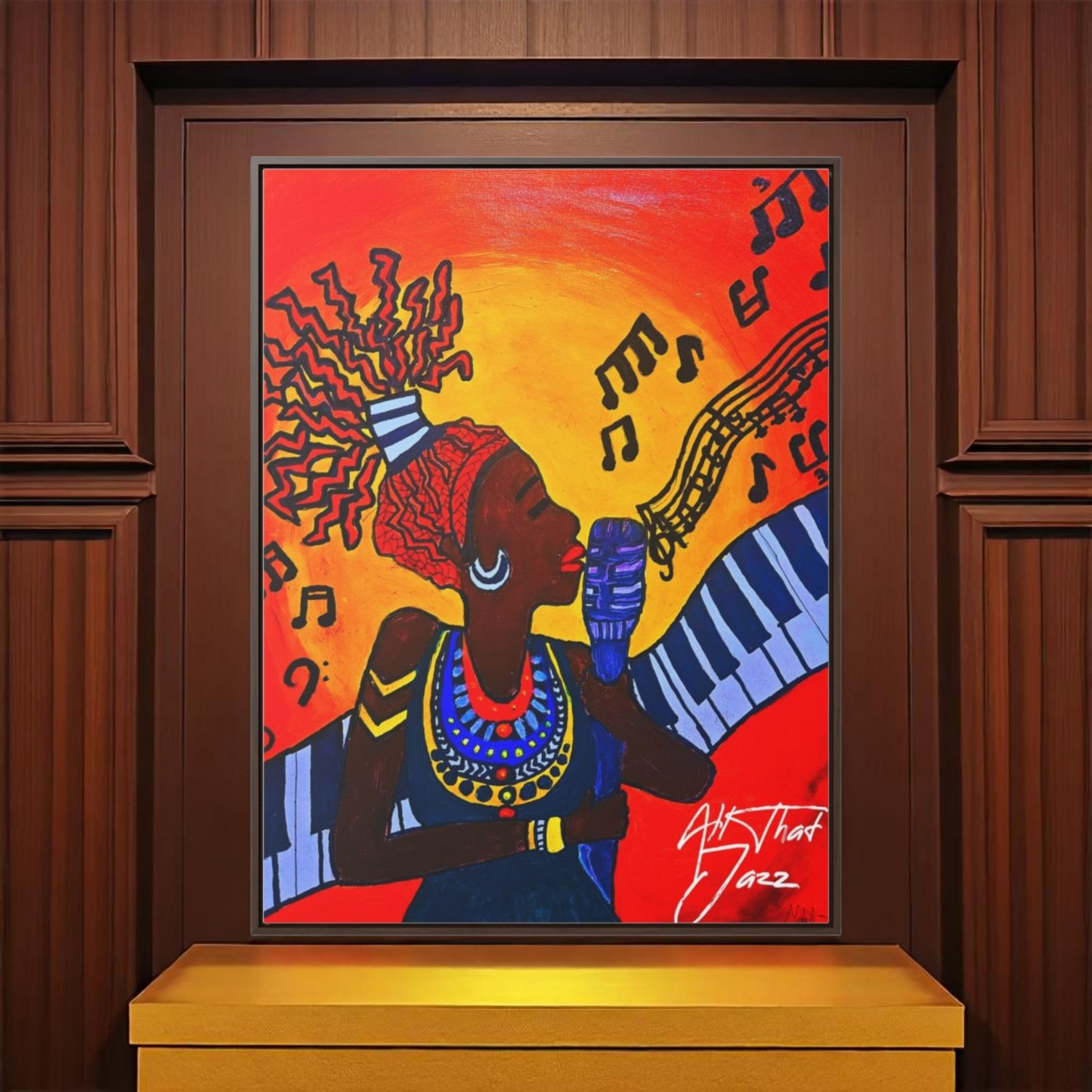 Original Painting, Afro Music Art Gallery Canvas, Jazz Singer Painting Vertical Frame, Black History Decor, Musician Portrait