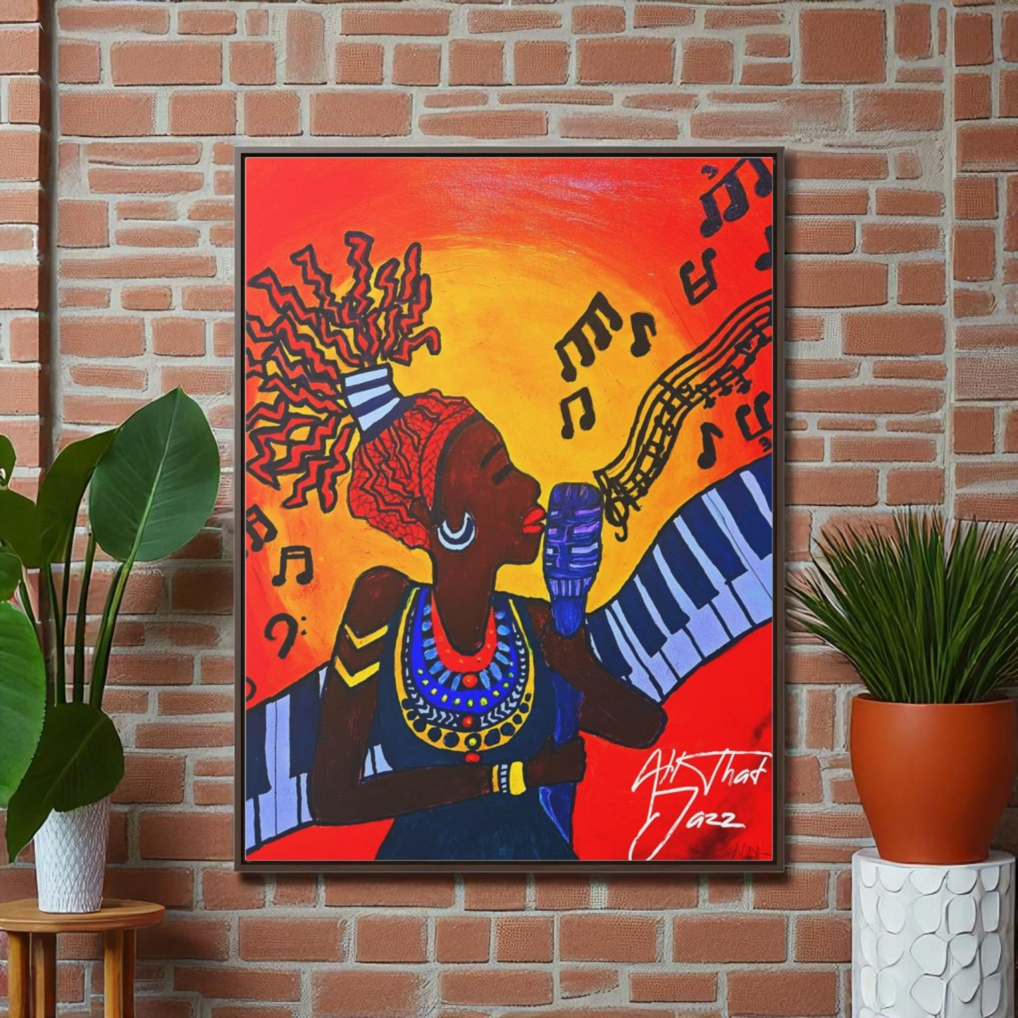 Original Painting, Afro Music Art Gallery Canvas, Jazz Singer Painting Vertical Frame, Black History Decor, Musician Portrait