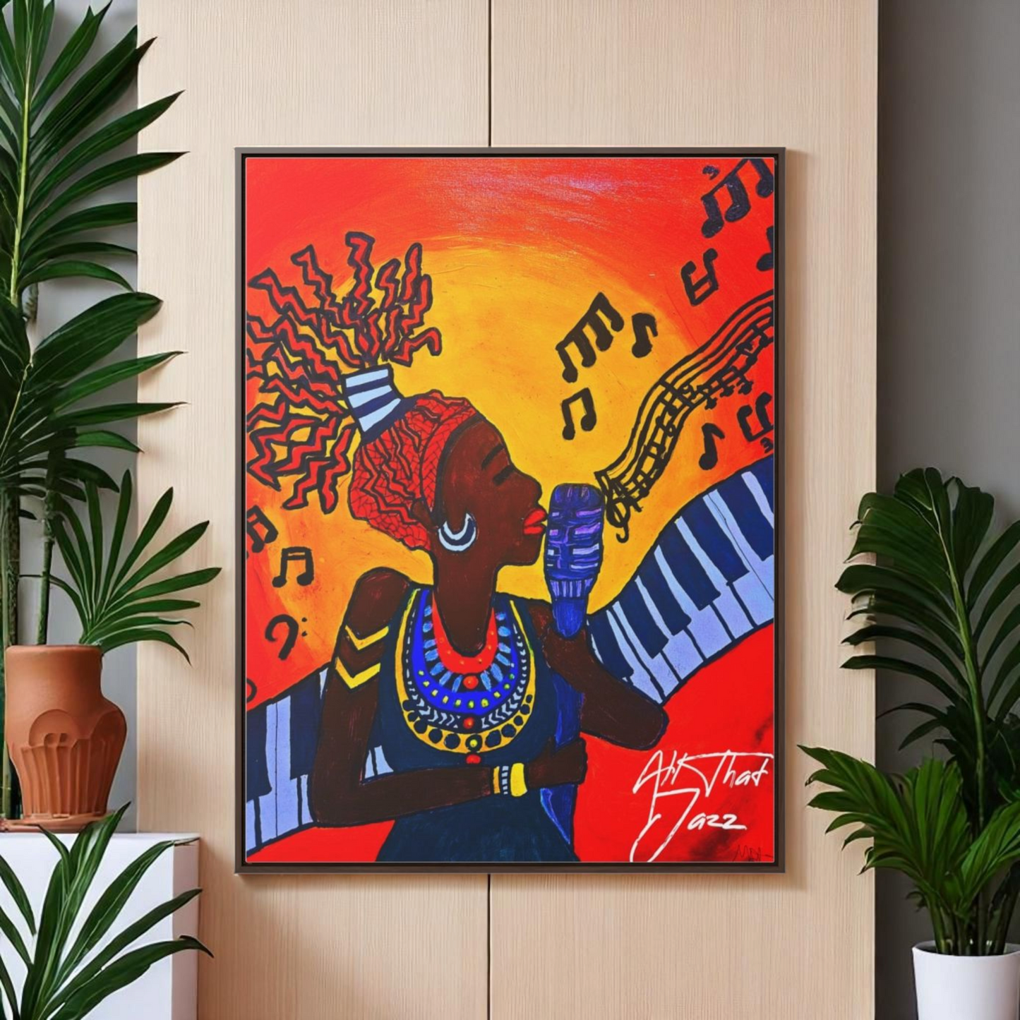 Original Painting, Afro Music Art Gallery Canvas, Jazz Singer Painting Vertical Frame, Black History Decor, Musician Portrait