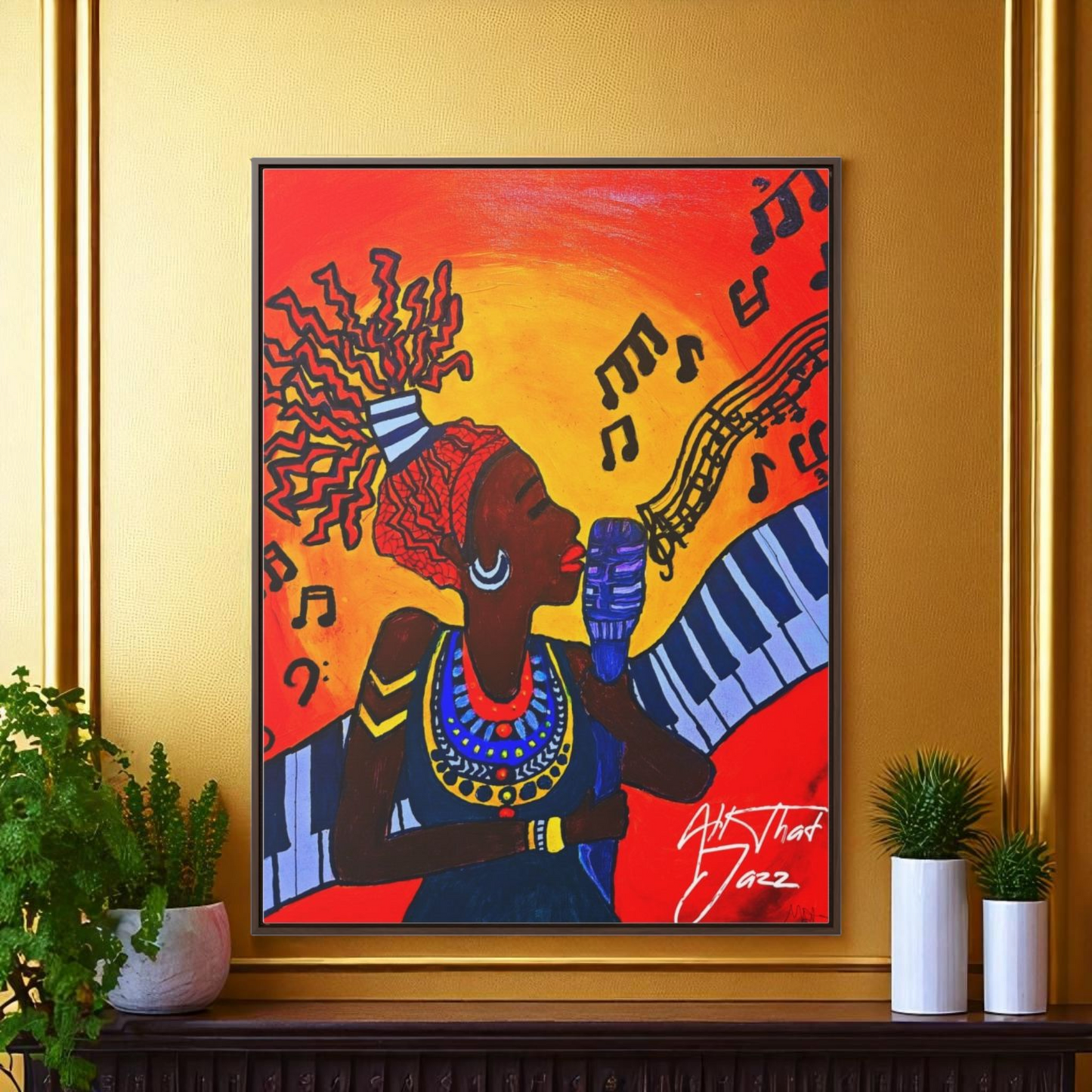 Original Painting, Afro Music Art Gallery Canvas, Jazz Singer Painting Vertical Frame, Black History Decor, Musician Portrait