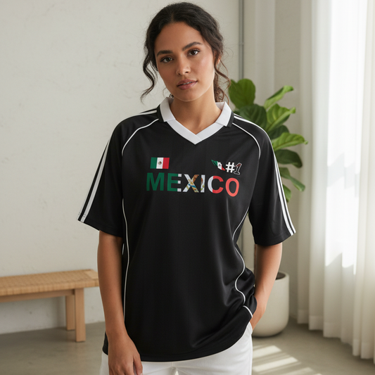 Mexico Flag Themed Graphic Stripe Collared Soccer Jersey