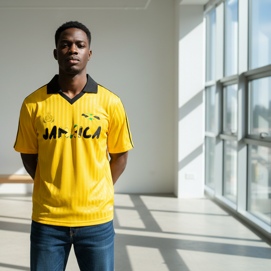Jamaican Flag Themed Unisex Graphic Contrast Collar Striped Soccer Jersey