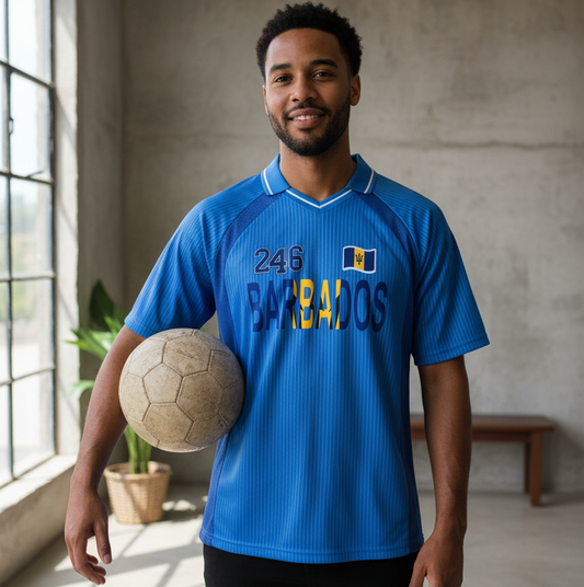 Barbados Flag Themed Graphic Striped V-Neck Unisex Soccer Jersey
