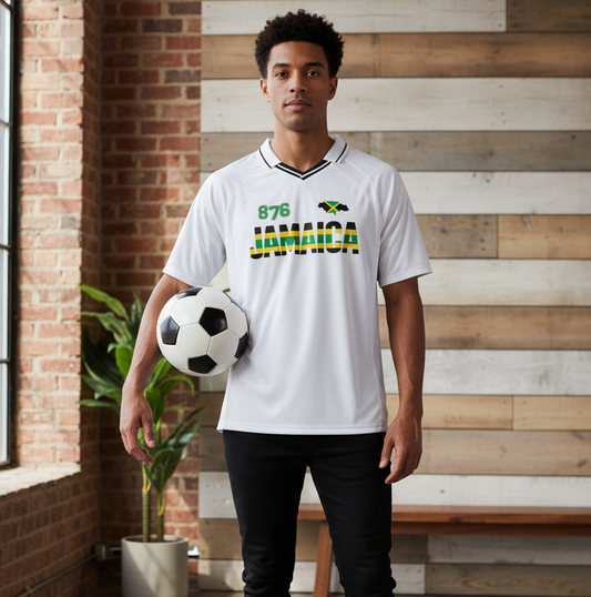Jamaican Pride, Flag Themed Graphic V-Neck Collared Unisex Soccer Jersey