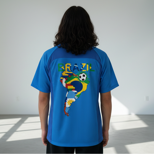 Brazil Flag Themed Graphic Striped V-Neck Soccer Unisex Jersey