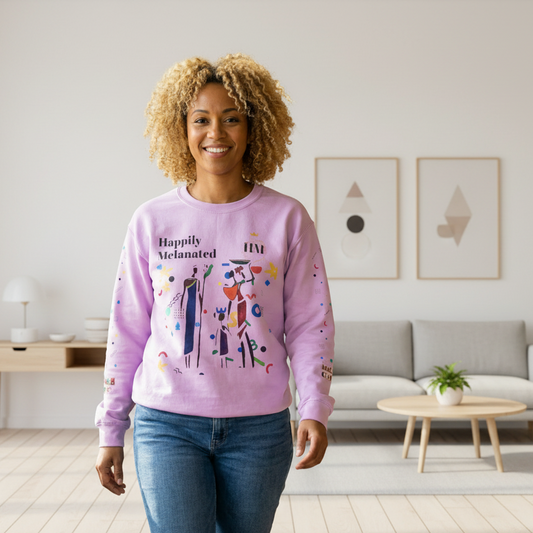 Bold Ethnic Unisex Light Weight Crewneck, Hand-drawn Tribal Family Doodle Design