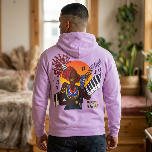 Afrocentric Jazz Music Lightweight Hooded Sweatshirt, Piano Art Graphic, Music Lover Gift