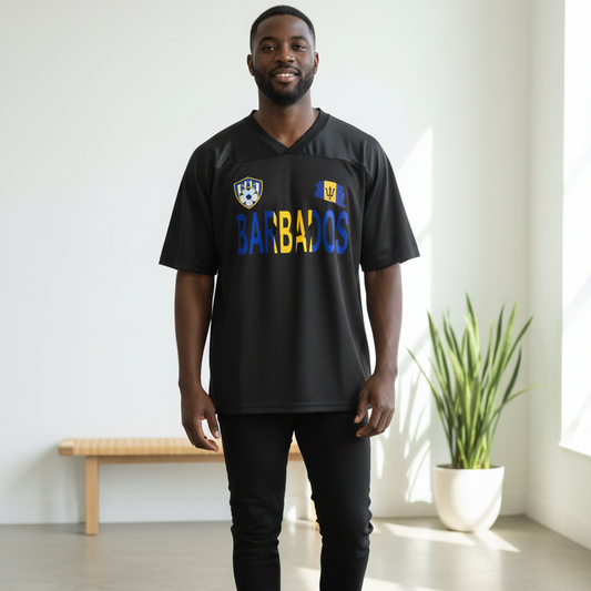 Barbados Flag Themed Unisex Oversized Mesh V-Neck Soccer Jersey