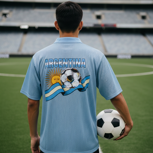 Argentina Flag Colored Graphic Unisex Striped Mesh Boxy Soccer Jersey