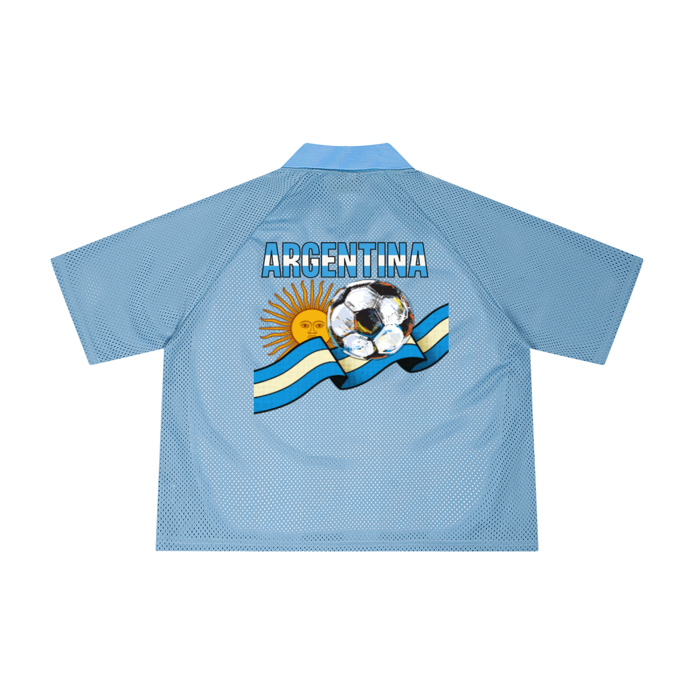 Argentina Flag Colored Graphic Unisex Striped Mesh Boxy Soccer Jersey