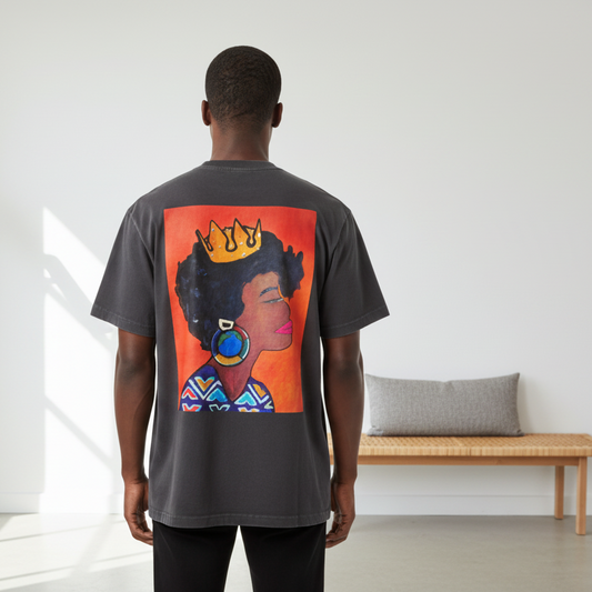 Crowned Black Woman Art Graphic Vintage Wash Drop Shoulder T-shirt