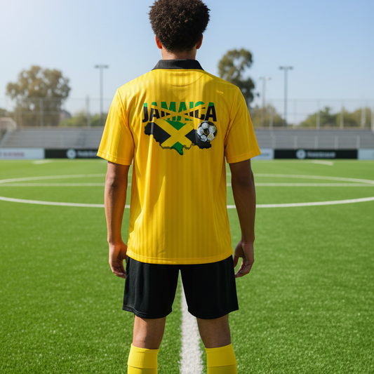 Jamaican Flag Themed Unisex Graphic Contrast Collar Striped Soccer Jersey