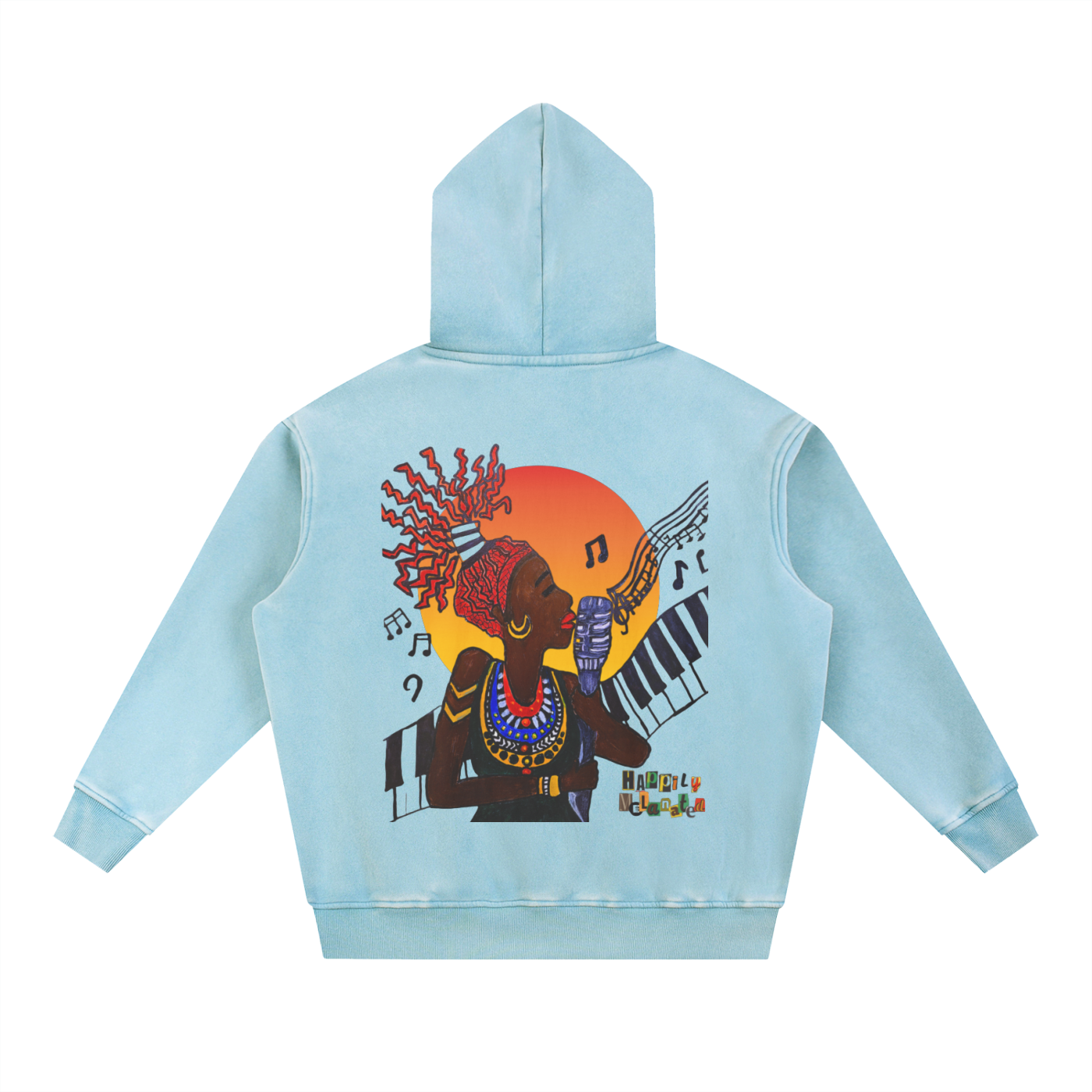 Jazz Singer Art Hoodie, Snow Wash Fleece Oversize Unisex Hoodie