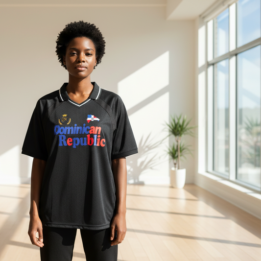 Dominican Republic Flag Themed Graphic Striped V-Neck Soccer Unisex Jersey