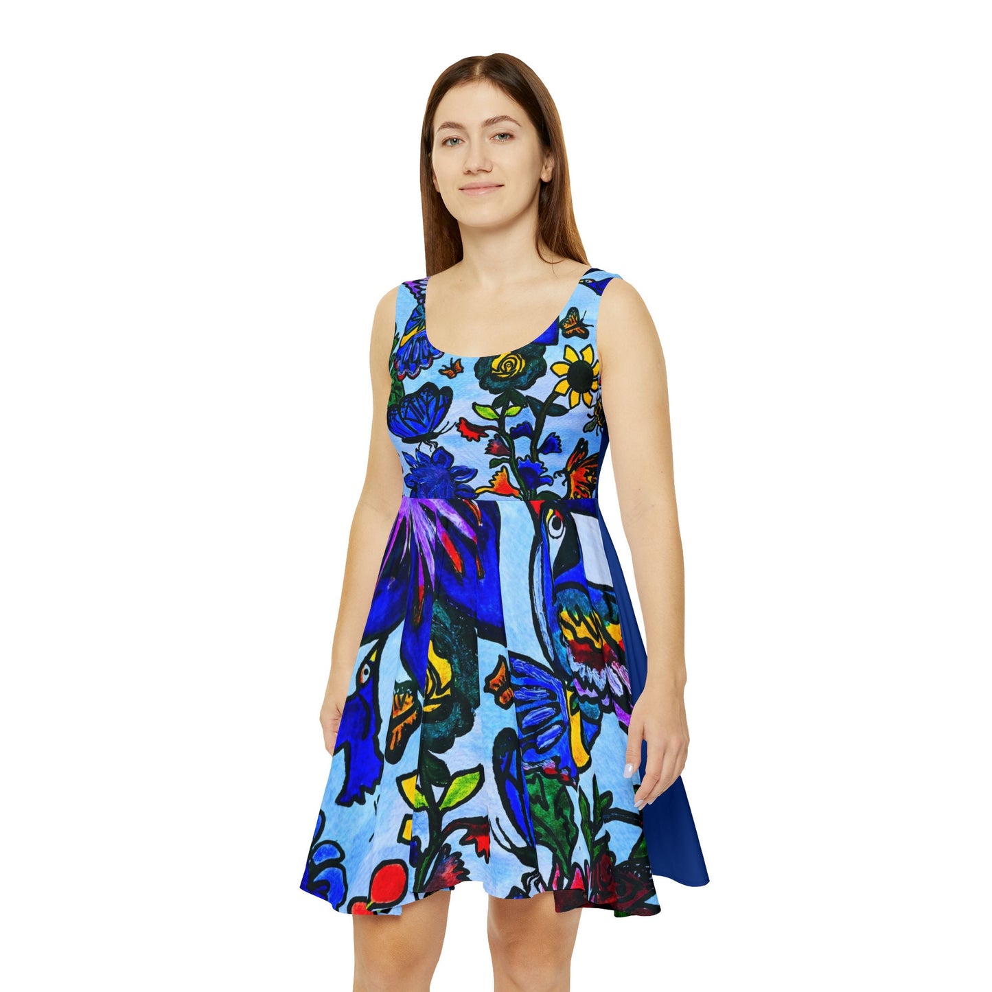 Artisanal Spring Floral Skater Dress - Vibrant Artwork Apparel - Perfect for Summer Outings