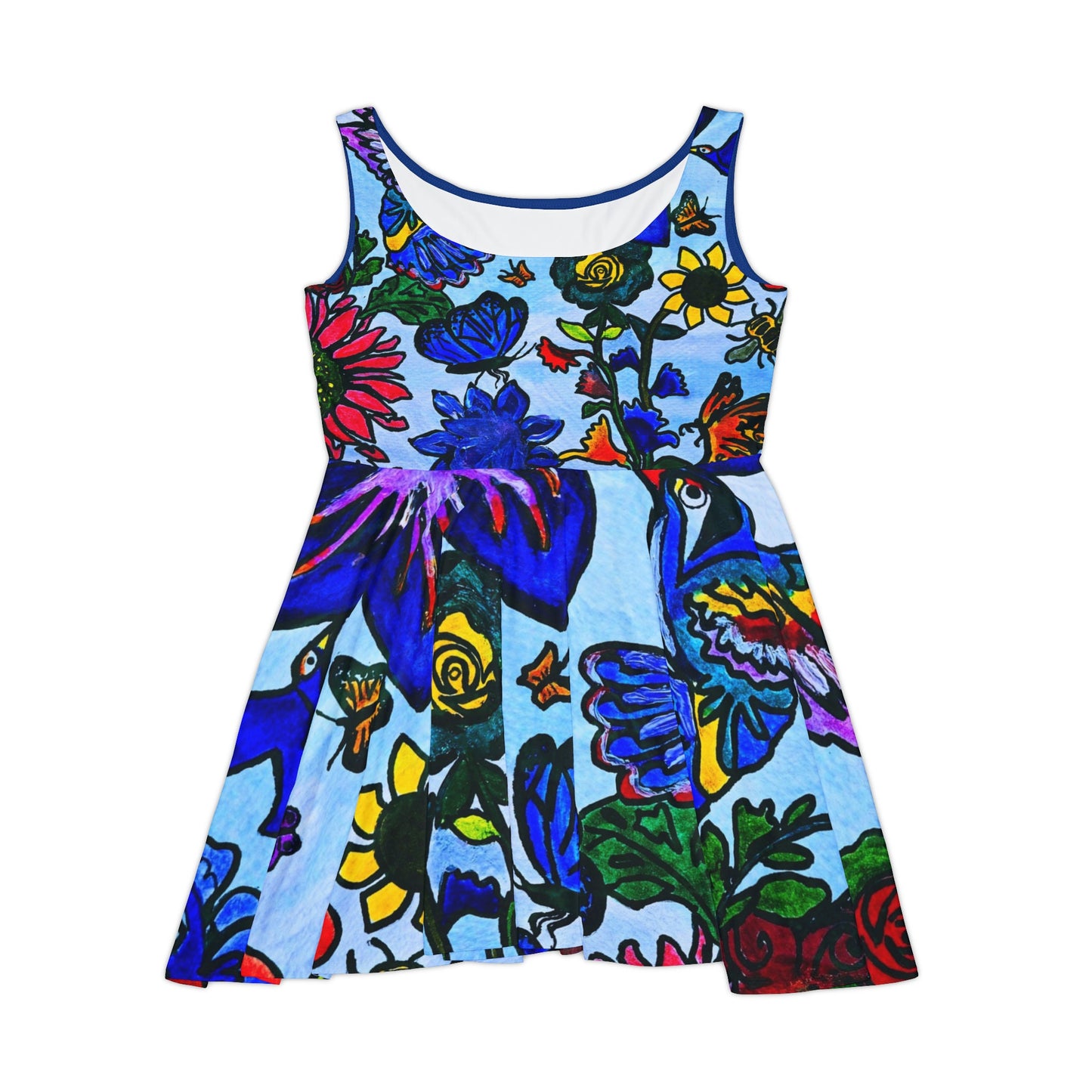 Artisanal Spring Floral Skater Dress - Vibrant Artwork Apparel - Perfect for Summer Outings