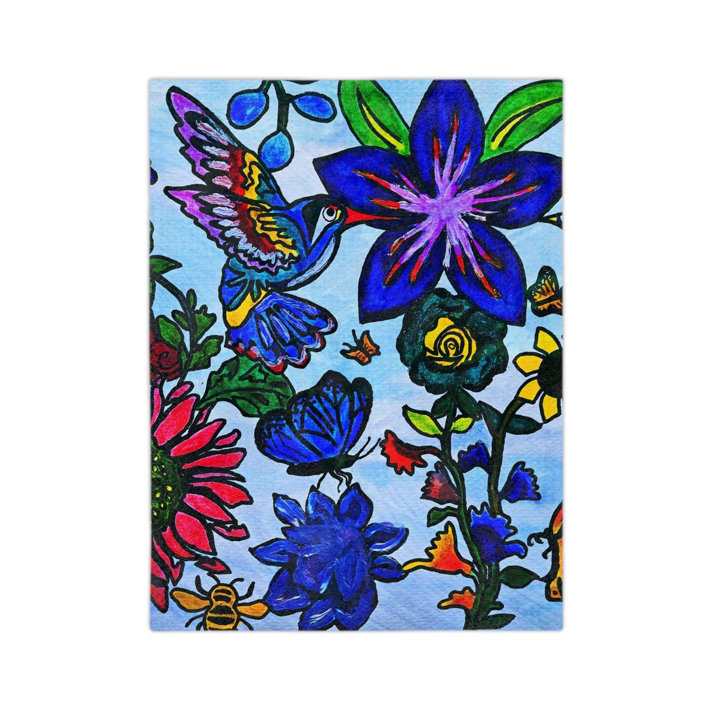 Luxurious Hand Drawn Floral Art Blanket, Plush Spring Velveteen Comfort, Artistic Home Decor