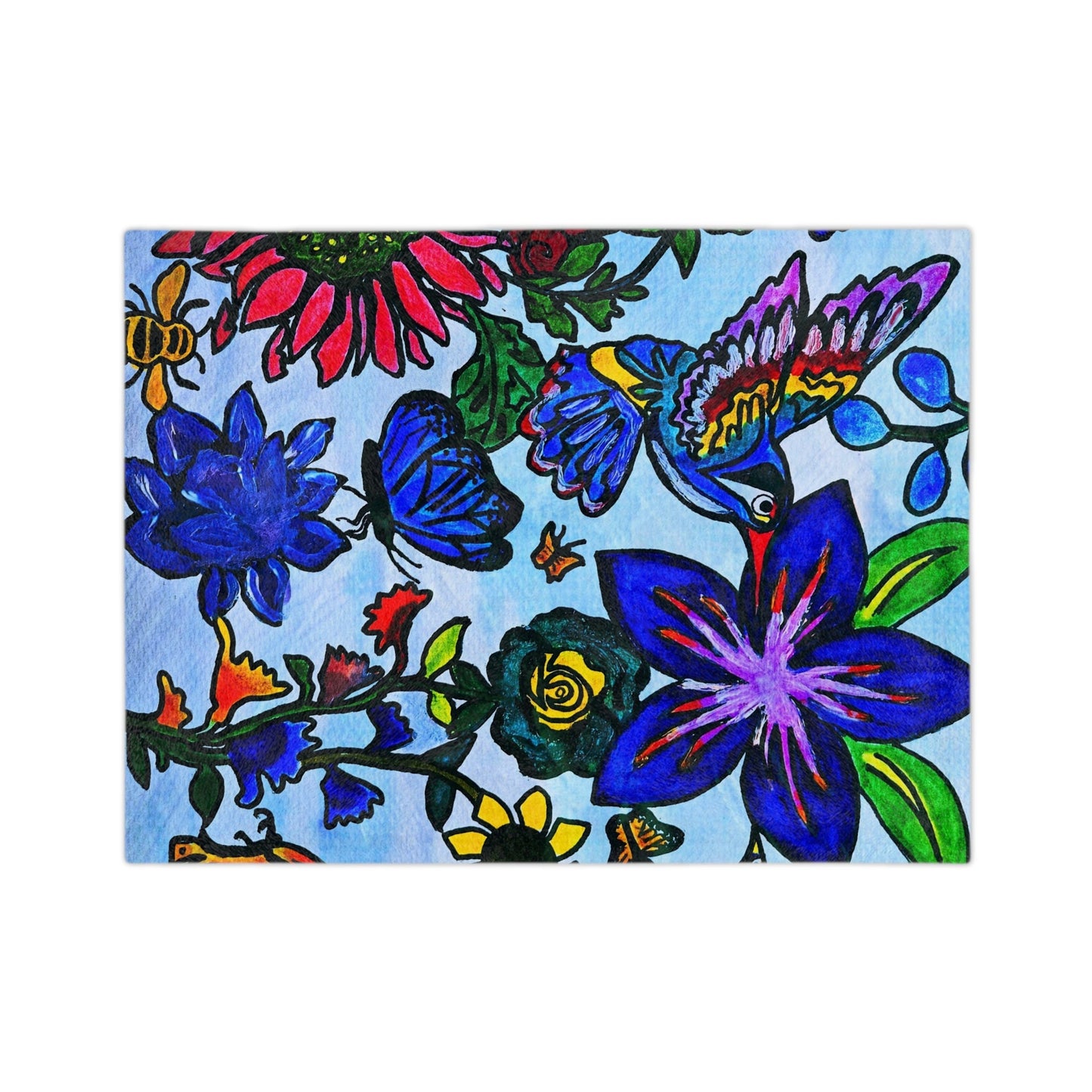 Luxurious Hand Drawn Floral Art Blanket, Plush Spring Velveteen Comfort, Artistic Home Decor