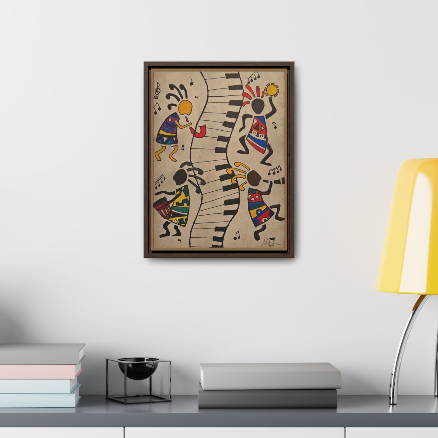 Handcrafted Tribal Music Artwork, Original Pen and Ink Drawing, Statement Wall Piece for Music Rooms