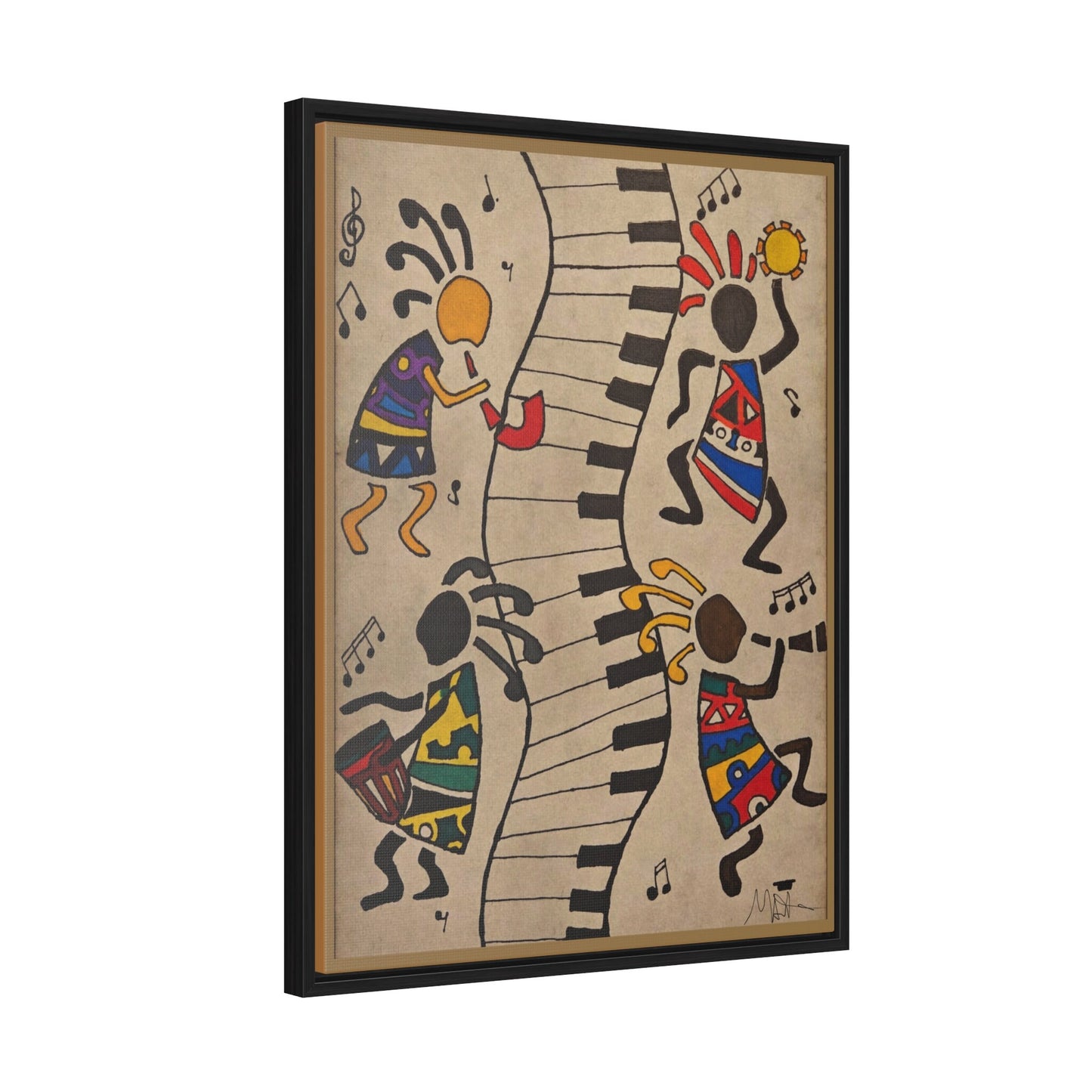 Handcrafted Tribal Music Artwork, Original Pen and Ink Drawing, Statement Wall Piece for Music Rooms Printify