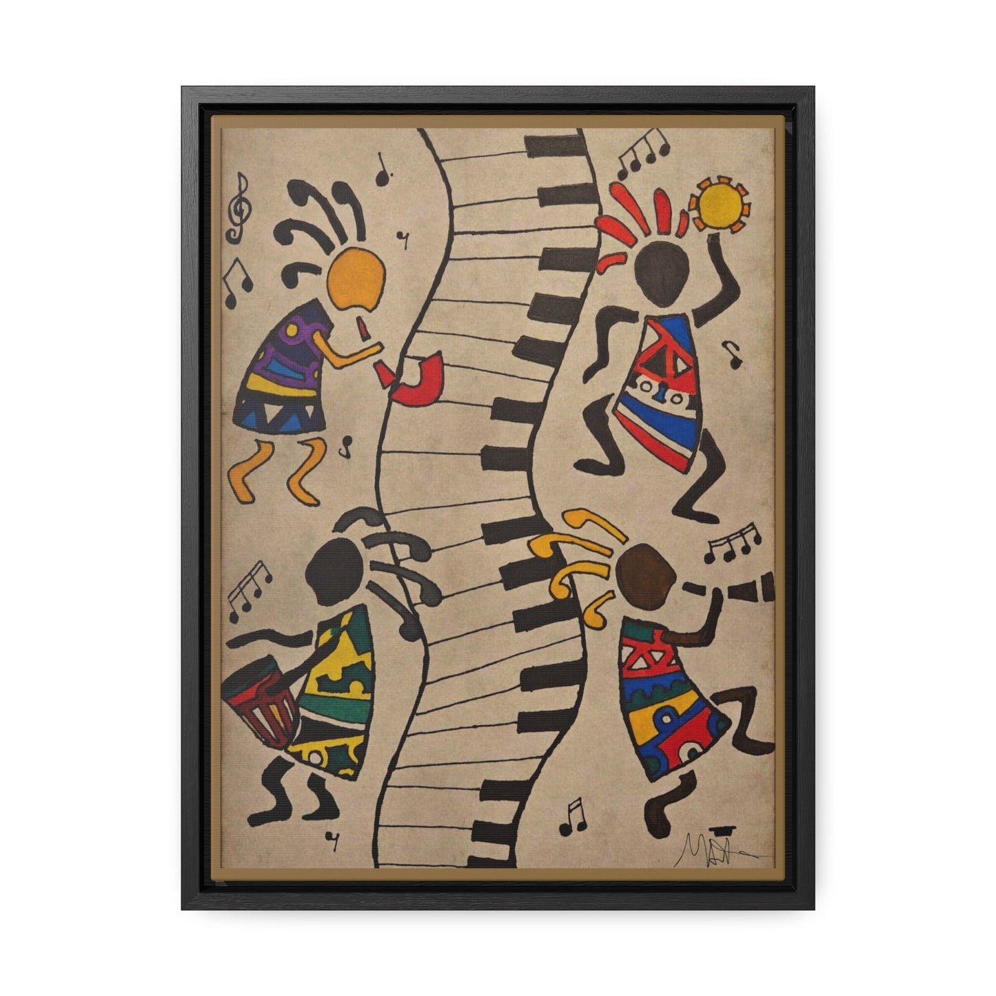 Handcrafted Tribal Music Artwork, Original Pen and Ink Drawing, Statement Wall Piece for Music Rooms